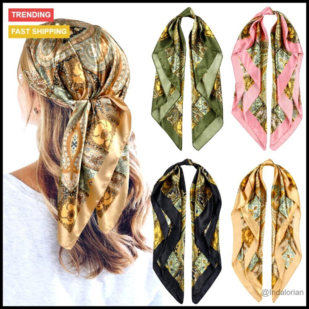 Large Satin Square Scarf Elegant Silk Feeling Hair Wrap Fashion Accessory